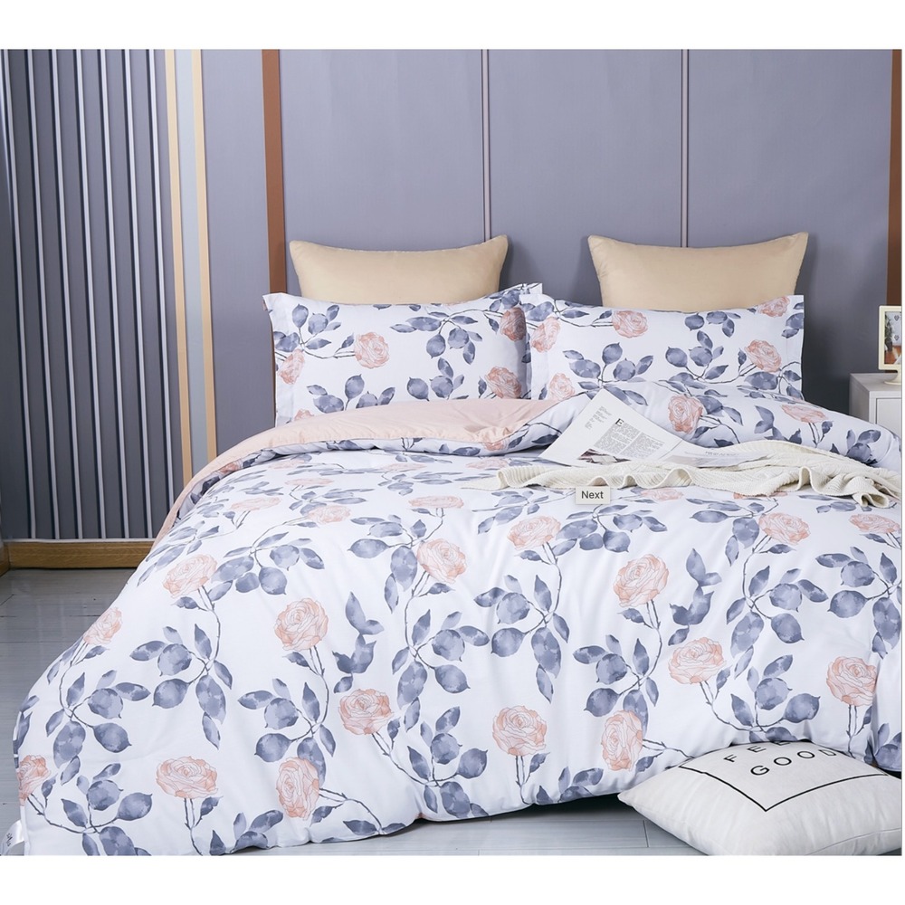 Muna Rose Pink/Gray 100% Cotton Reversible Comforter Set King Cottage Cozy